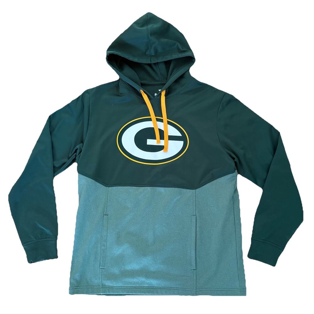 Green Bay Packers Men’s Hooded Sweatshirt Size Large Two Tone Green EXCELLENT